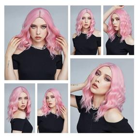 img 3 attached to Earfodo Light Pink Wig for Women - Short Curly Wavy Bob Wig, 14-Inch Shoulder Length, Middle Part, Pastel Pink Synthetic Wig Heat Resistant for Party, Costume, Cosplay - Colorful Wig for Girls