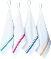 🧺 kitchen towels set of 4 - absorbent flat and terry cotton dish towels with hanging loop, 25x16 in white - ideal for kitchen use logo