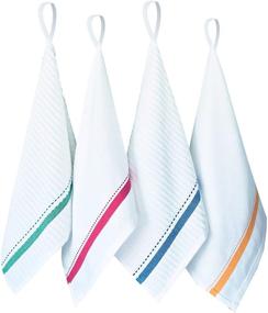 img 4 attached to 🧺 Kitchen Towels Set of 4 - Absorbent Flat and Terry Cotton Dish Towels with Hanging Loop, 25x16 in White - Ideal for Kitchen Use