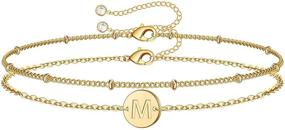 img 4 attached to Dainty 14K Gold Filled Initial Bracelets with Personalized Disc Monogram Charm - Perfect Gift for Women & Girls by MONOZO