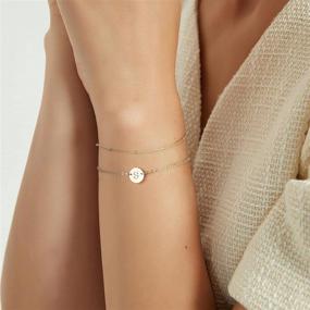 img 2 attached to Dainty 14K Gold Filled Initial Bracelets with Personalized Disc Monogram Charm - Perfect Gift for Women & Girls by MONOZO