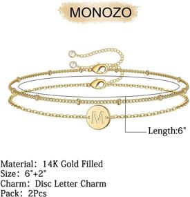 img 3 attached to Dainty 14K Gold Filled Initial Bracelets with Personalized Disc Monogram Charm - Perfect Gift for Women & Girls by MONOZO