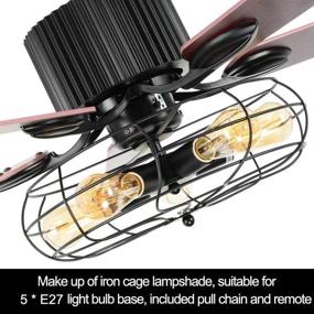 img 1 attached to 🏭 Modern Industrial Ceiling Fan with Remote Control - 52 Inch Reversible Blades, Chandelier Light, and Iron Cage Design for Living Room Décor (Bronze + Black)