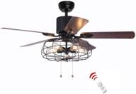 🏭 modern industrial ceiling fan with remote control - 52 inch reversible blades, chandelier light, and iron cage design for living room décor (bronze + black) логотип