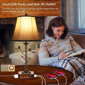 img 2 attached to 🏠 Enhance Your Living Room with a Set of Two 3-Way Dimmable Table Lamps: Bedside & Desk Lamps with USB Port, AC Outlet, and Bulbs Included!