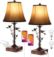 🏠 enhance your living room with a set of two 3-way dimmable table lamps: bedside & desk lamps with usb port, ac outlet, and bulbs included! логотип