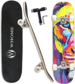 img 4 attached to 🛹 WHOME Pro Skateboard Complete: 31" Double Kick Concave Street Skateboard for Adult, Youth, Kid and Beginner, 8-Layer Alpine Maple Deck, ABEC-9 Bearings - Includes T-Tool!