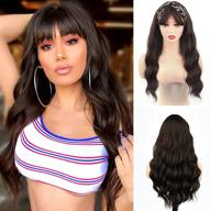 🌸 dark brown wavy wig with bangs for white and black women, long heat resistant synthetic hair curly headband, natural looking for daily wear and parties logo