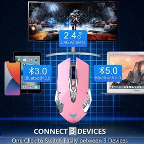 img 3 attached to 🖱️ Перезаряжаемая розовая беспроводная игровая мышь, мультиустройственная (3-режим: BT 5.0/3.0+2.4 ГГц) с боковыми кнопками, RGB подсветка, беспроводная компьютерная мышь для ноутбука, ПК, MacBook Pro, iPad (Pink-Sound)