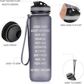 img 3 attached to 💪 32oz Motivational Fitness Workout Sports Water Bottle with Time Marker & Measurements | Hydration Goal Times | Flip Top Non-Leak Design | BPA Free