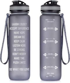 img 4 attached to 💪 32oz Motivational Fitness Workout Sports Water Bottle with Time Marker & Measurements | Hydration Goal Times | Flip Top Non-Leak Design | BPA Free