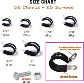 img 2 attached to 🔩 52pcs Cable Clamps Assortment Kit - 6 Sizes 1/4", 3/8", 1/2", 5/8", 3/4", 1" - Rubber Cushioned - Stainless Steel R Style Pipe Clamps with Screws - Assorted Cable Wire Management Solution