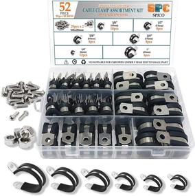 img 4 attached to 🔩 52pcs Cable Clamps Assortment Kit - 6 Sizes 1/4", 3/8", 1/2", 5/8", 3/4", 1" - Rubber Cushioned - Stainless Steel R Style Pipe Clamps with Screws - Assorted Cable Wire Management Solution