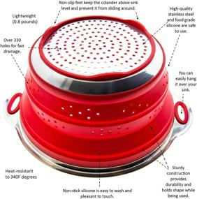 img 1 attached to 🌀 Collapsible Colander and Folding Funnel Combo - Compact Design, Folds to only 1 Inch! Holds 3 Quarts or 2 Quarts (Semi-Collapsed). Premium Silicone and Stainless Steel Kitchen Gadget. Ideal RV Accessory for Efficient Organization and Storage.