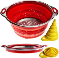 🌀 collapsible colander and folding funnel combo - compact design, folds to only 1 inch! holds 3 quarts or 2 quarts (semi-collapsed). premium silicone and stainless steel kitchen gadget. ideal rv accessory for efficient organization and storage. logo