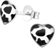 🐄 unique cow print heart earrings: black and white studs in 925 sterling silver (e31705) logo