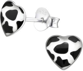 img 2 attached to 🐄 Unique Cow Print Heart Earrings: Black and White Studs in 925 Sterling Silver (E31705)