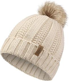 img 4 attached to Warmth and Style Combined: SAMZX Women's Winter Hat with Thick Cable Knit and Faux Fur Pom Pom