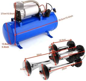 img 3 attached to 🎺 Ультра громкий 150DB Комплект воздушного рога поезда: 4 трубные громкие поездные гудки для грузовиков, автомобилей, фургонов, лодок с 150 PSI 12V воздушным компрессором и 1,59 галлонным баком - синий