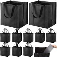 pack of 10 reusable large grocery bags with 🛍️ reinforced bottom for heavy duty shopping - super sturdy handles, black логотип