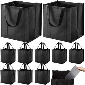 img 4 attached to Pack of 10 Reusable Large Grocery Bags with 🛍️ Reinforced Bottom for Heavy Duty Shopping - Super Sturdy Handles, Black