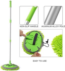 img 1 attached to 🚗 Green SUNPLAY 2 in 1 Car Wash Mop Mitt with Long Handle - Microfiber Car Wash Dust Brush Extension Pole 180 Degree - Scratch Cleaning Tool for Car, Truck, RV - Includes 3 Pcs Mop Heads