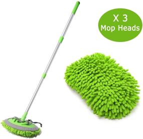 img 4 attached to 🚗 Green SUNPLAY 2 in 1 Car Wash Mop Mitt with Long Handle - Microfiber Car Wash Dust Brush Extension Pole 180 Degree - Scratch Cleaning Tool for Car, Truck, RV - Includes 3 Pcs Mop Heads