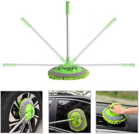 img 2 attached to 🚗 Green SUNPLAY 2 in 1 Car Wash Mop Mitt with Long Handle - Microfiber Car Wash Dust Brush Extension Pole 180 Degree - Scratch Cleaning Tool for Car, Truck, RV - Includes 3 Pcs Mop Heads