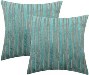 img 4 attached to 🛋️ Yeiotsy Decorative Pillow Covers Teal - Pack of 2, Modern Striped Throw Pillow Cases - Geometric Cushion Covers (18x18 Inches)