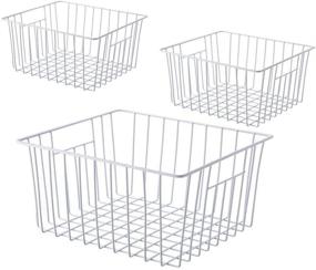 img 4 attached to 🗄️ Kitchen Storage Organizer Bins with Handles - Pearl White (Set of 3) for Chest and Upright Freezer, Refrigerator Dividers Containers - Freezer Wire Baskets