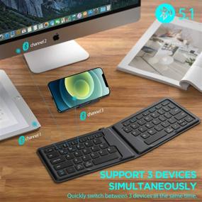 img 3 attached to 🔋 Портативная заряжаемая беспроводная клавиатура Samsers с держателем - многоустройственная клавиатура Bluetooth, ультратонкая эргономичная складная клавиатура BT 5.1 для смартфона, планшета, ноутбука, Mac, Windows, iOS, Android OS.