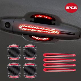 img 1 attached to Xotic Tech 8pcs Car Door Cup Handle Cover Protector - Thick Epoxy Stickers with Carbon Fiber Pattern, Safety Warning Reflective Strip, Paint Guard Anti-Scratch Decal (RED)