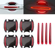 xotic tech 8pcs car door cup handle cover protector - thick epoxy stickers with carbon fiber pattern, safety warning reflective strip, paint guard anti-scratch decal (red) logo