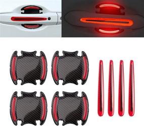 img 4 attached to Xotic Tech 8pcs Car Door Cup Handle Cover Protector - Thick Epoxy Stickers with Carbon Fiber Pattern, Safety Warning Reflective Strip, Paint Guard Anti-Scratch Decal (RED)