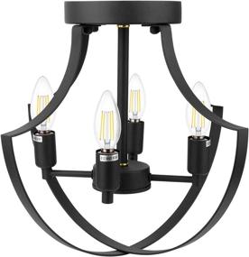 img 2 attached to 🔅 KIKET 4-Light Semi Flush Mount Ceiling Light Fixtures: Modern Farmhouse Lighting for Kitchen, Hallway, Bedroom, Dining Room - Retro Industrial Style (Black-E12)
