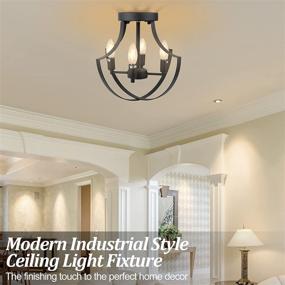 img 1 attached to 🔅 KIKET 4-Light Semi Flush Mount Ceiling Light Fixtures: Modern Farmhouse Lighting for Kitchen, Hallway, Bedroom, Dining Room - Retro Industrial Style (Black-E12)