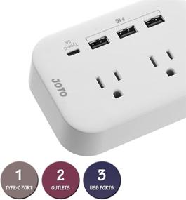 img 2 attached to 💡 JOTO 2 Outlet Surge Protector Power Strip with USB Smart Charger - Efficient Charging Station with 4 Port, 5V 7.4A, Type C Port, and 6.6ft Long Cord Extension - Ideal for Home, Office, Travel - White