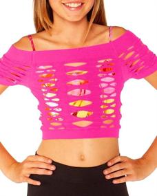 img 3 attached to 👚 Malibu Sugar Girls (7-14) рубашка Neon Mesh с короткими рукавами и открытым плечом: фишнета