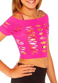 img 1 attached to 👚 Malibu Sugar Girls (7-14) рубашка Neon Mesh с короткими рукавами и открытым плечом: фишнета