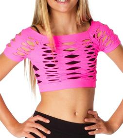 img 4 attached to 👚 Malibu Sugar Girls (7-14) рубашка Neon Mesh с короткими рукавами и открытым плечом: фишнета