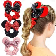 stylish 3pcs mouse ears hair scrunchies with sequin bows and velvet elastic - hair accessories set for women and girls logo