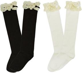 img 3 attached to 🎀 Adorable Bowbear Girls Vintage Lace Knee High Socks: Classic Charm and Comfort!