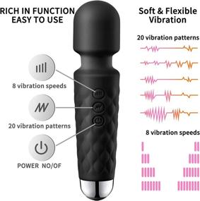 img 3 attached to 🌊 Premium Waterproof Wand Massager - 8 Speeds, 20 Vibration Modes, USB Rechargeable, Handheld, Cordless, Muscle Stress Relief, Full Body Relaxation - Black