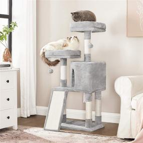 img 3 attached to 🐱 FEANDREA 45.3-Inch Cat Tree Tower with Scratching Posts, Ramp, 2 Plush Perches, Cat Cave - Ideal for Small Spaces, Apartments