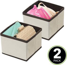 img 3 attached to 👚 mDesign Soft Fabric Dresser Drawer and Closet Organizer - 2 Pack - Cream/Espresso Brown + Textured Print - For Lingerie, Bras, Socks, Leggings, Clothes, Jewelry, Scarves