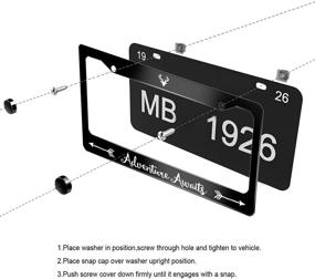 img 1 attached to Adventure Awaits Plate Frame: Premium Aluminum Metal License Plate Frame with Chrome Screw Caps - Ultimate Car License Plate Covers for US Vehicles