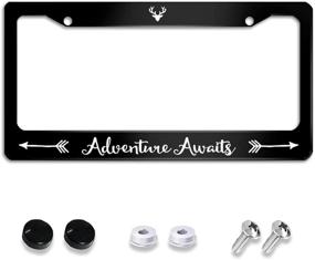 img 4 attached to Adventure Awaits Plate Frame: Premium Aluminum Metal License Plate Frame with Chrome Screw Caps - Ultimate Car License Plate Covers for US Vehicles