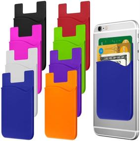 img 4 attached to Colorful Silicone Stick-on Cellphone Card Holder Wallet by JINYEXUAN - 8 pcs Adhesive Credit Card ID Keeper with 2 Hang Ropes