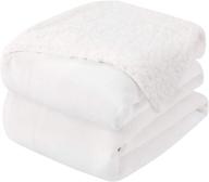 🛏️ homeideas queen/full sherpa blanket - extra soft fleece blanket for all seasons | bed couch throw | 90 x 90 inches, white logo