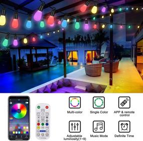 img 1 attached to 🔌 49Ft LED Outdoor String Lights with Remote Control & Phone App - Color Changing Dimmable Waterproof Patio Lights for Garden Decor, Backyard - Shatterproof Hook, 25 Bulbs